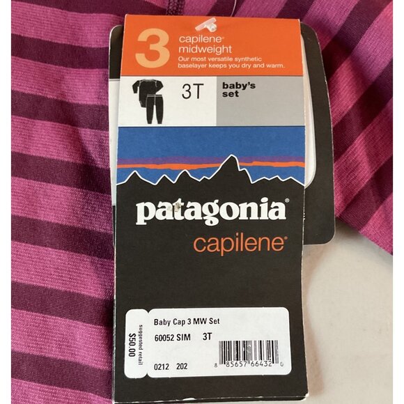 NWT Patagonia Baby Capilene 3 Midweight Baselayer 2 pc set 3T Striped Purple new - Picture 3 of 8